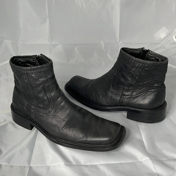 VINTAGE Spring Mens Biliotto Black Square Toe Western Ankle Boots Side Zip 43 - Picture 12 of 12